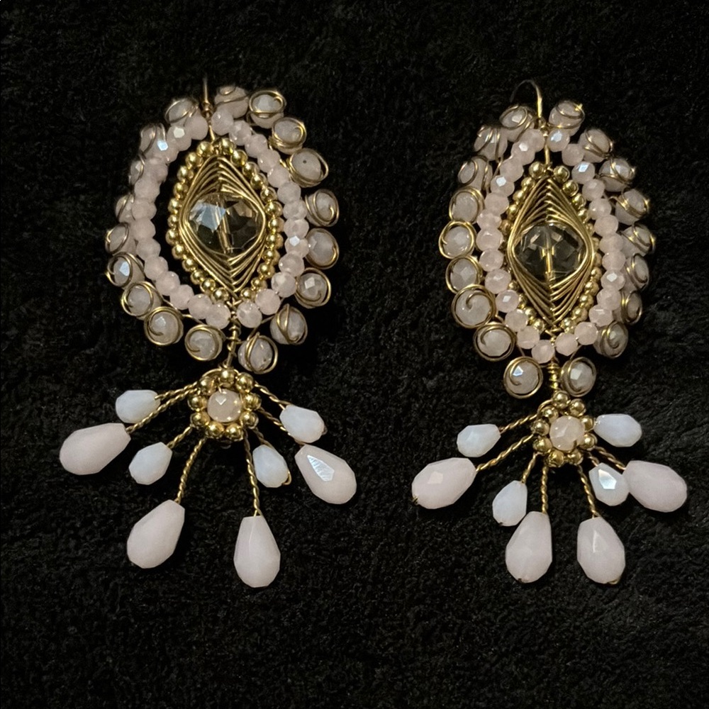 Elegant Gold and Pink Beaded Earrings